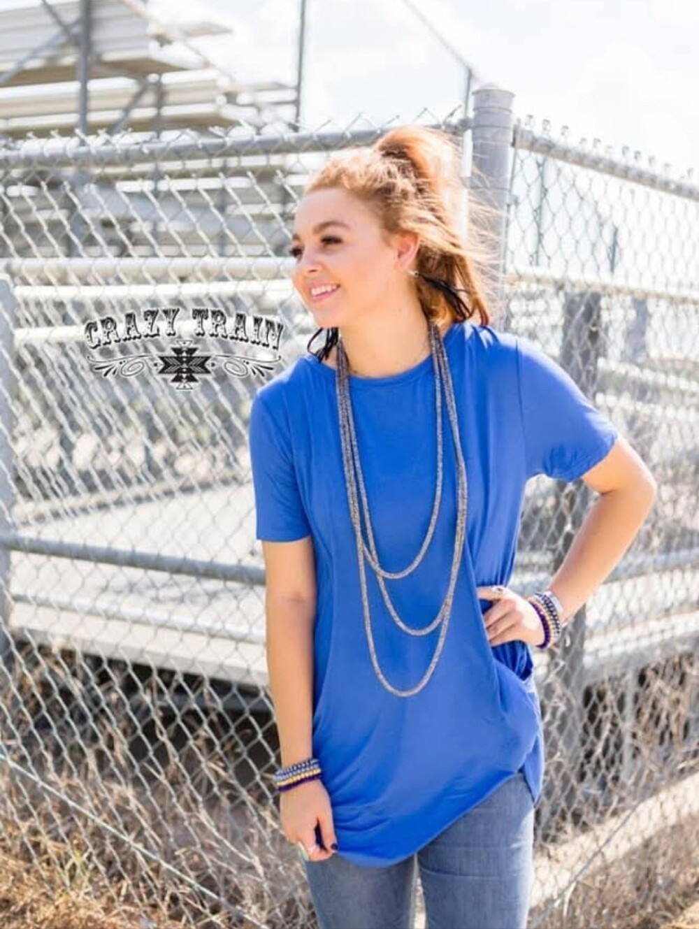Crazy Train Women’s Royal Blue Relaxed Crew Neck Knot Tee